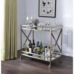 Kitchen Serving Cart In Antique Gold & Mirror with Bottom Shelf by Whatseaso -BENCH Online Store antique gold mirror whatseaso kitchen carts l k110499177 4f 1000