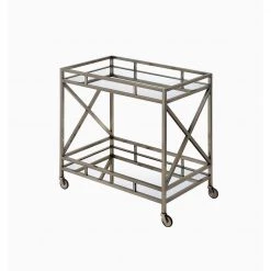 Kitchen Serving Cart In Antique Gold & Mirror with Bottom Shelf by Whatseaso