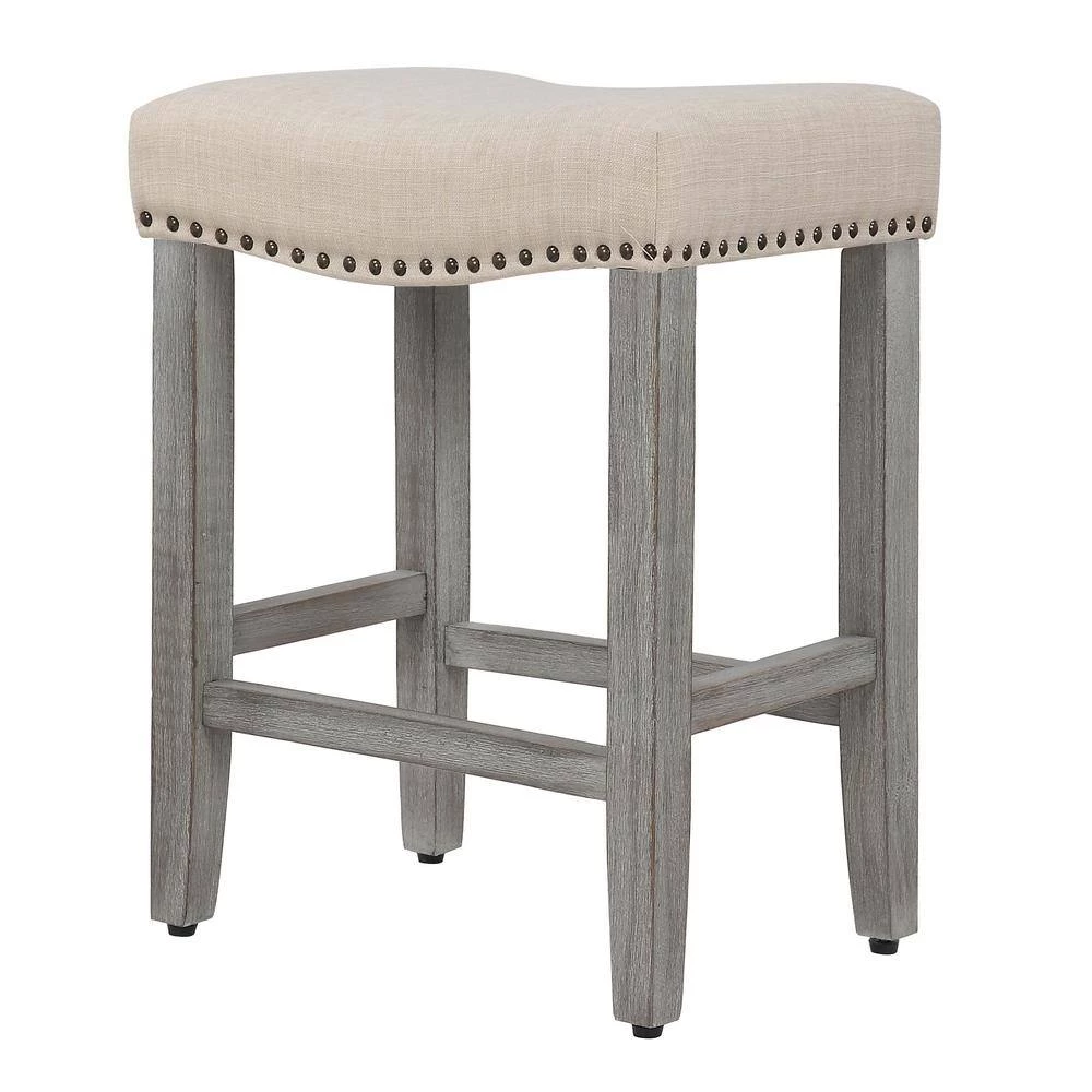 Jameson 24 in. Antique Gray Backless Wood Counter Stool with Beige Linen Seat (Set of 2) by WESTIN OUTDOOR 7 Jameson 24 in. Antique Gray Backless Wood Counter Stool with Beige Linen Seat (Set of 2) by WESTIN OUTDOOR - Image 6