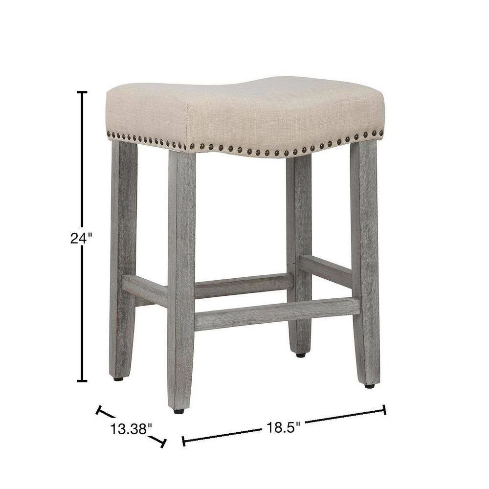 Jameson 24 in. Antique Gray Backless Wood Counter Stool with Beige Linen Seat (Set of 2) by WESTIN OUTDOOR 4 Jameson 24 in. Antique Gray Backless Wood Counter Stool with Beige Linen Seat (Set of 2) by WESTIN OUTDOOR - Image 3