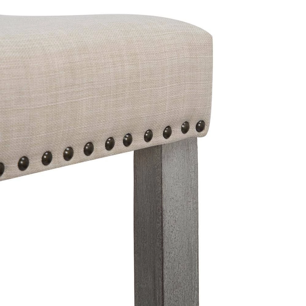 Jameson 24 in. Antique Gray Backless Wood Counter Stool with Beige Linen Seat (Set of 2) by WESTIN OUTDOOR 8 Jameson 24 in. Antique Gray Backless Wood Counter Stool with Beige Linen Seat (Set of 2) by WESTIN OUTDOOR - Image 7