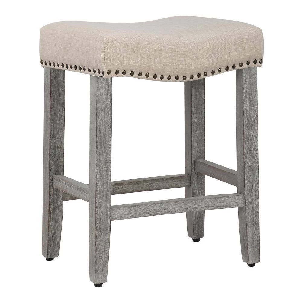 Jameson 24 in. Antique Gray Backless Wood Counter Stool with Beige Linen Seat (Set of 2) by WESTIN OUTDOOR 6 Jameson 24 in. Antique Gray Backless Wood Counter Stool with Beige Linen Seat (Set of 2) by WESTIN OUTDOOR - Image 5