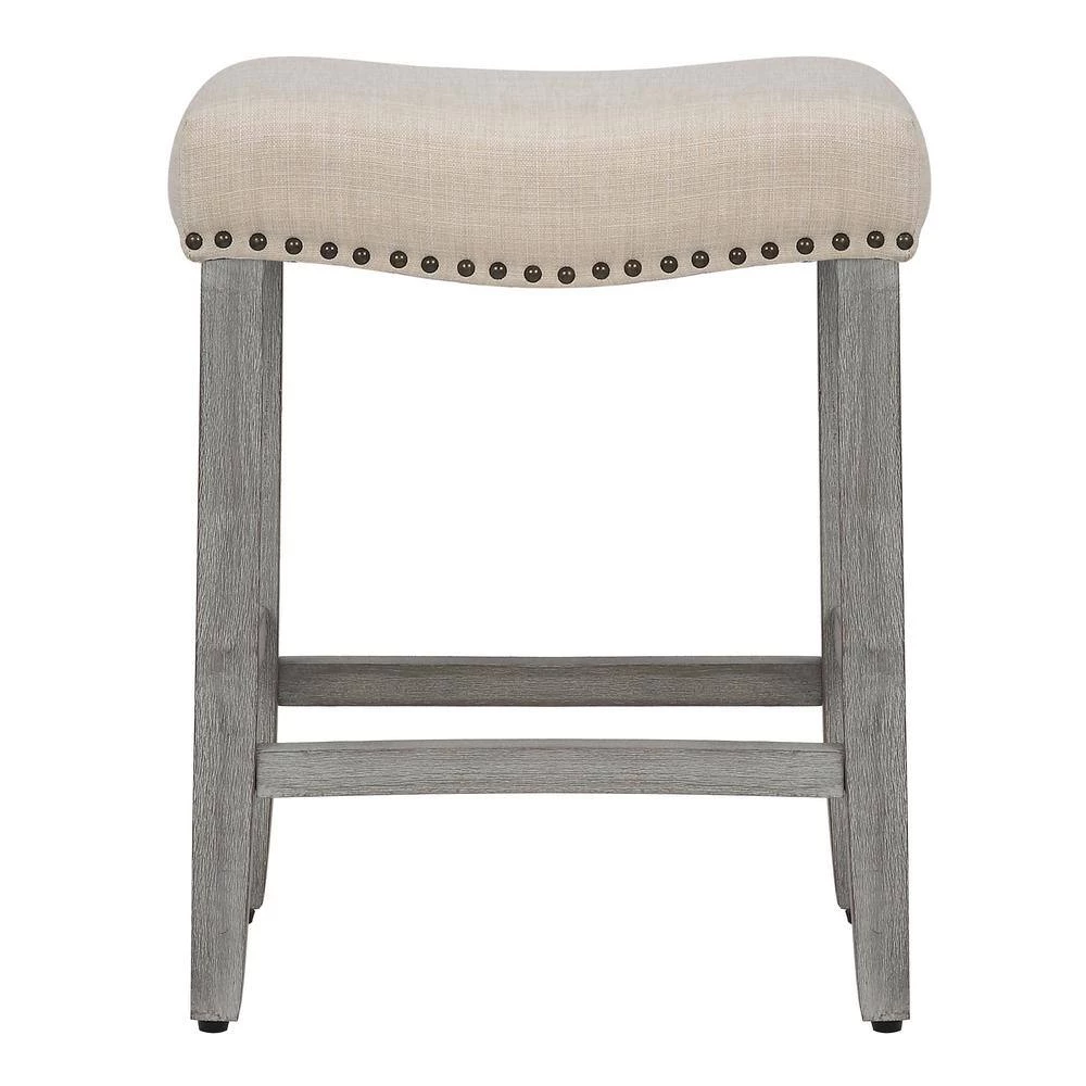 Jameson 24 in. Antique Gray Backless Wood Counter Stool with Beige Linen Seat (Set of 2) by WESTIN OUTDOOR 5 Jameson 24 in. Antique Gray Backless Wood Counter Stool with Beige Linen Seat (Set of 2) by WESTIN OUTDOOR - Image 4