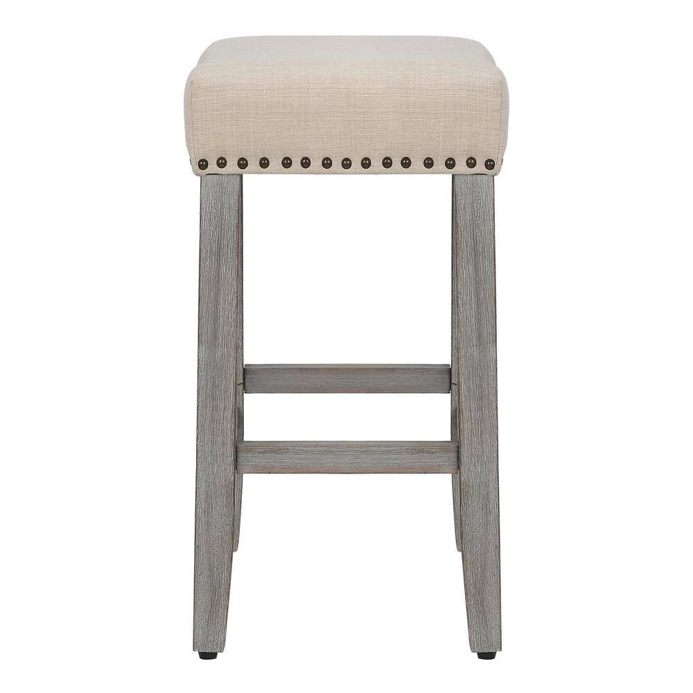 Jameson 24 in. Antique Gray Backless Wood Counter Stool with Beige Linen Seat (Set of 2) by WESTIN OUTDOOR 3 Jameson 24 in. Antique Gray Backless Wood Counter Stool with Beige Linen Seat (Set of 2) by WESTIN OUTDOOR - Image 2