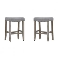 Jameson 24 in. Antique Gray Backless Wood Counter Stool with Gray Linen Seat (Set of 2) by WESTIN OUTDOOR