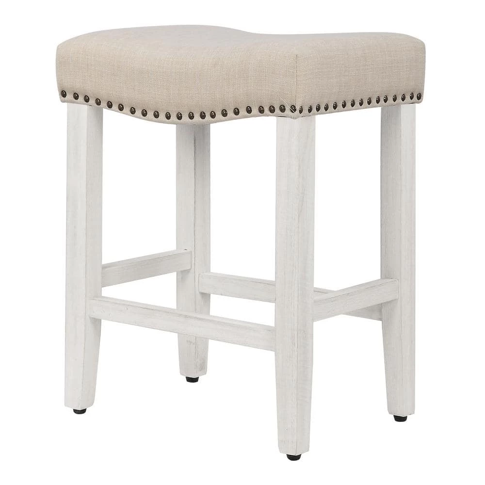 Jameson 24 in. Antique White Backless Wood Counter Stool with Beige Linen Seat (Set of 2) by WESTIN OUTDOOR 8 Jameson 24 in. Antique White Backless Wood Counter Stool with Beige Linen Seat (Set of 2) by WESTIN OUTDOOR - Image 6