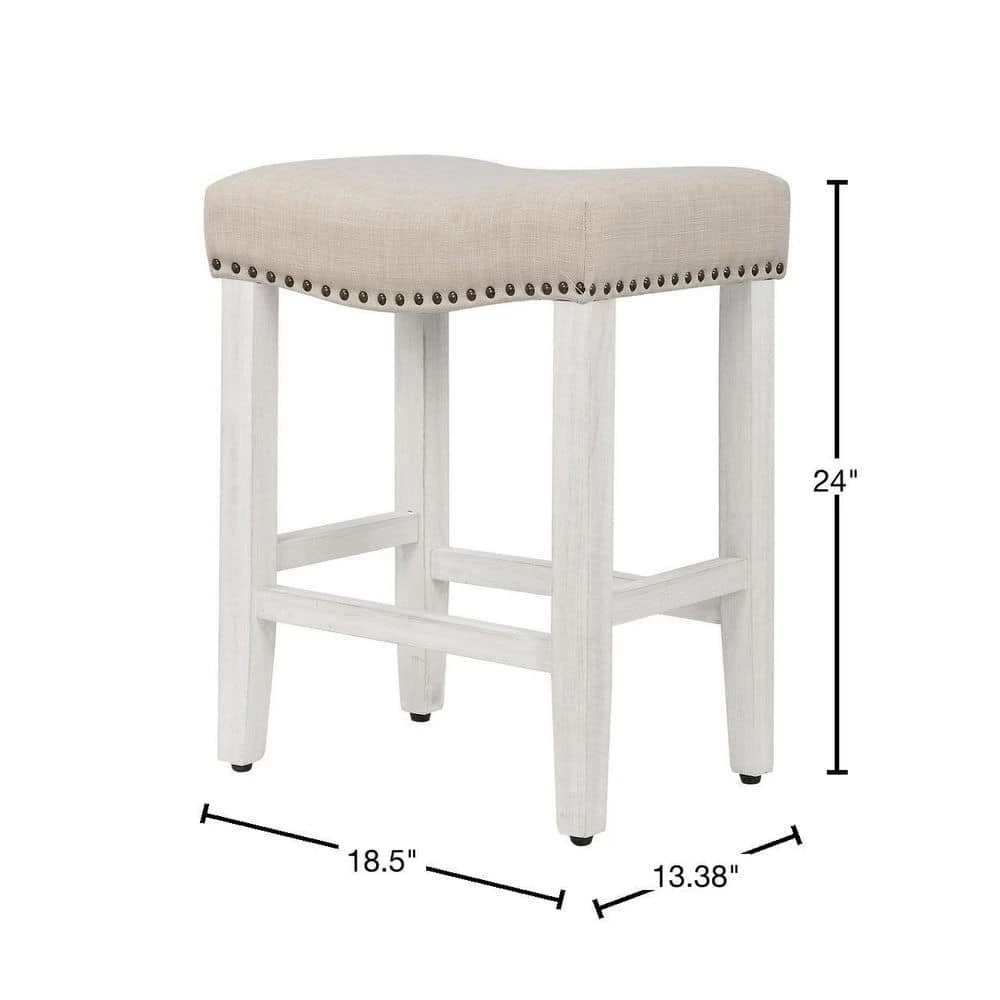 Jameson 24 in. Antique White Backless Wood Counter Stool with Beige Linen Seat (Set of 2) by WESTIN OUTDOOR 5 Jameson 24 in. Antique White Backless Wood Counter Stool with Beige Linen Seat (Set of 2) by WESTIN OUTDOOR - Image 3