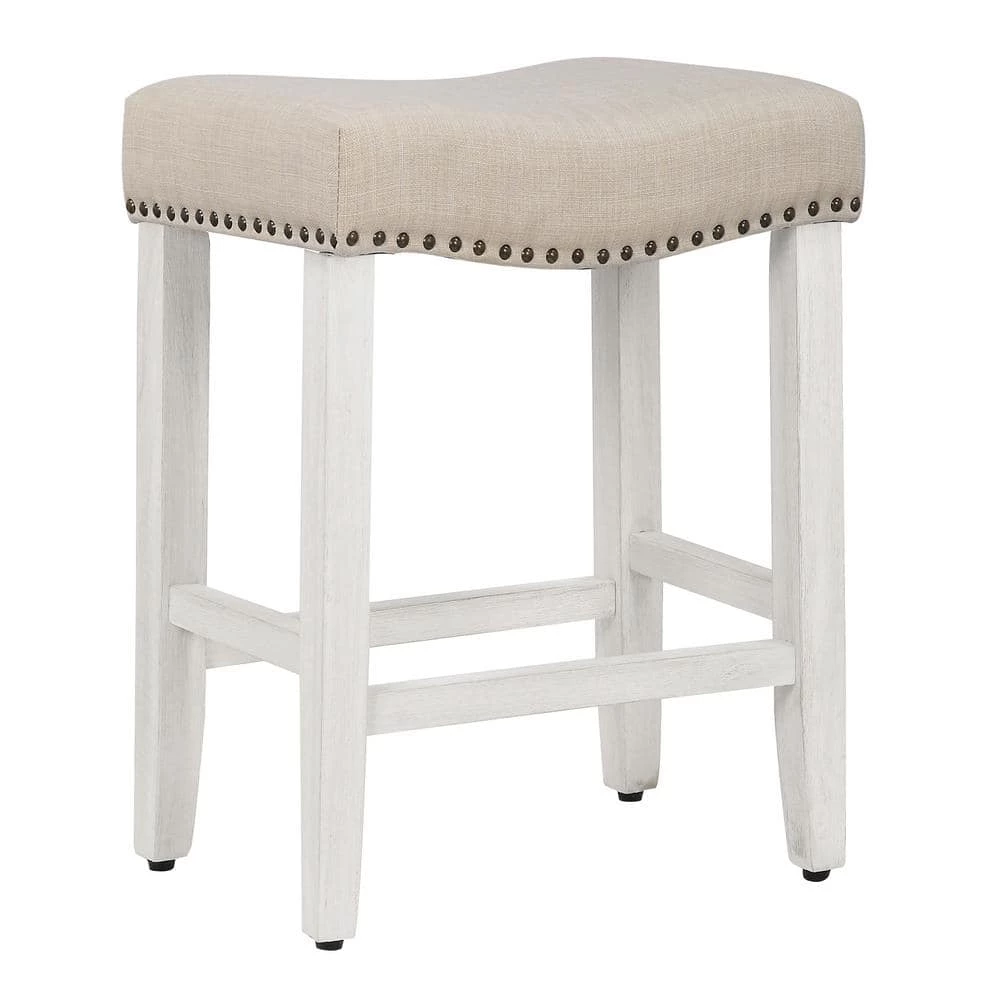 Jameson 24 in. Antique White Backless Wood Counter Stool with Beige Linen Seat (Set of 2) by WESTIN OUTDOOR 7 Jameson 24 in. Antique White Backless Wood Counter Stool with Beige Linen Seat (Set of 2) by WESTIN OUTDOOR - Image 5