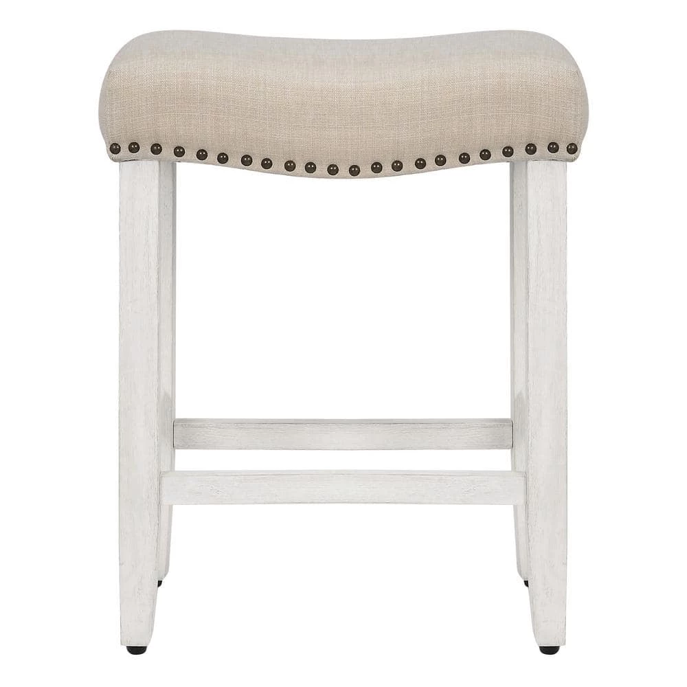 Jameson 24 in. Antique White Backless Wood Counter Stool with Beige Linen Seat (Set of 2) by WESTIN OUTDOOR 6 Jameson 24 in. Antique White Backless Wood Counter Stool with Beige Linen Seat (Set of 2) by WESTIN OUTDOOR - Image 4