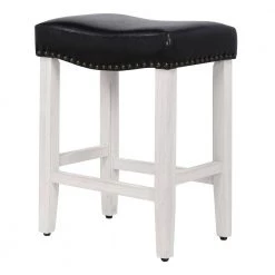 Jameson 24 in. Antique White Backless Wood Counter Stool with Black Faux Leather Seat (Set of 2) by WESTIN OUTDOOR -BENCH Online Store antique white westin outdoor bar stools id401 24 aw le 2 1f 1000