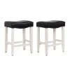 Jameson 24 in. Antique White Backless Wood Counter Stool with Black Faux Leather Seat (Set of 2) by WESTIN OUTDOOR -BENCH Online Store antique white westin outdoor bar stools id401 24 aw le 2 64 1000