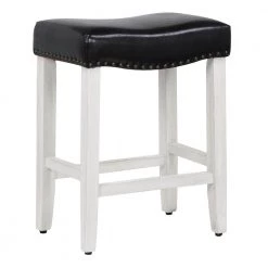 Jameson 24 in. Antique White Backless Wood Counter Stool with Black Faux Leather Seat (Set of 2) by WESTIN OUTDOOR -BENCH Online Store antique white westin outdoor bar stools id401 24 aw le 2 c3 1000