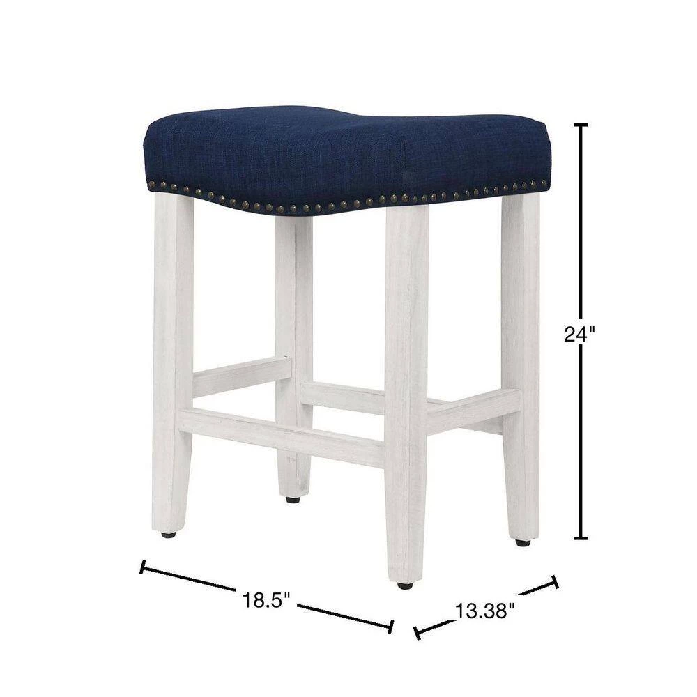 Jameson 24 in. Antique White Backless Wood Counter Stool with Navy Blue Linen Seat (Set of 2) by WESTIN OUTDOOR 5 Jameson 24 in. Antique White Backless Wood Counter Stool with Navy Blue Linen Seat (Set of 2) by WESTIN OUTDOOR - Image 3