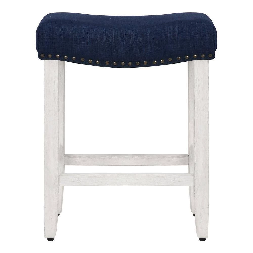 Jameson 24 in. Antique White Backless Wood Counter Stool with Navy Blue Linen Seat (Set of 2) by WESTIN OUTDOOR 6 Jameson 24 in. Antique White Backless Wood Counter Stool with Navy Blue Linen Seat (Set of 2) by WESTIN OUTDOOR - Image 4