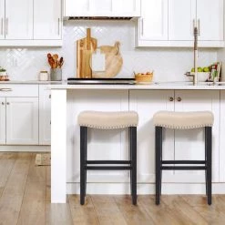 Jameson 29 in. Rubberwood Upholstered Nail Head Bar Stool (Set of 2) by WESTIN OUTDOOR 15 Jameson 29 in. Rubberwood Upholstered Nail Head Bar Stool (Set of 2) by WESTIN OUTDOOR -BENCH Online Store beige westin outdoor bar stools 631851050663 31 1000