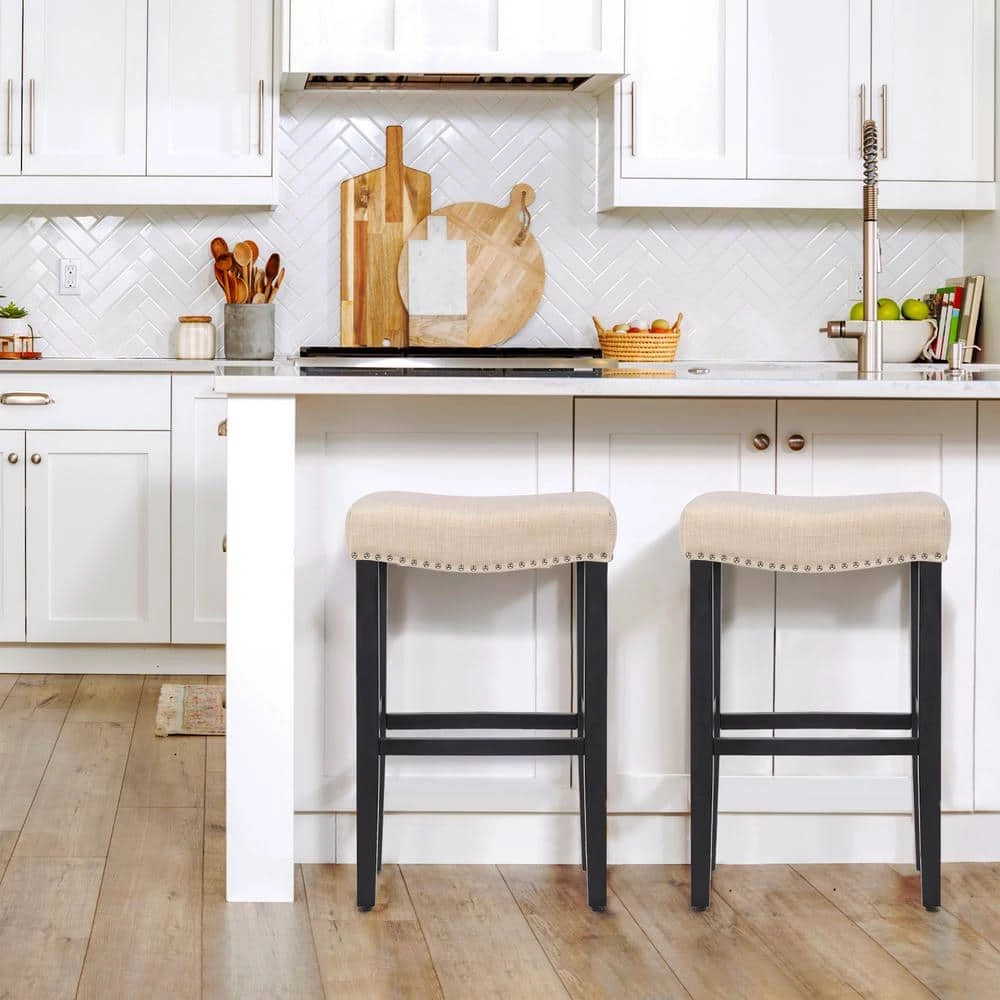 Jameson 29 in. Rubberwood Upholstered Nail Head Bar Stool (Set of 2) by WESTIN OUTDOOR 9 Jameson 29 in. Rubberwood Upholstered Nail Head Bar Stool (Set of 2) by WESTIN OUTDOOR - Image 7