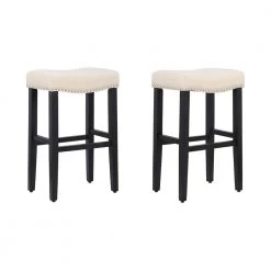 Jameson 29 in. Rubberwood Upholstered Nail Head Bar Stool (Set of 2) by WESTIN OUTDOOR