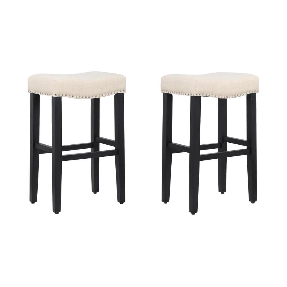 Jameson 29 in. Rubberwood Upholstered Nail Head Bar Stool (Set of 2) by WESTIN OUTDOOR 3 Jameson 29 in. Rubberwood Upholstered Nail Head Bar Stool (Set of 2) by WESTIN OUTDOOR