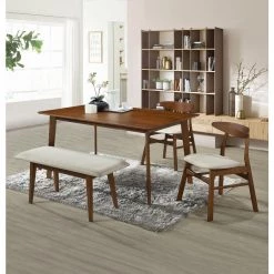 Nereida 4-Piece Rectangular Solid Wood Top Beige Upholstered Table Set by WESTIN OUTDOOR -BENCH Online Store beige westin outdoor dining room sets id101 4pc bg 31 1000