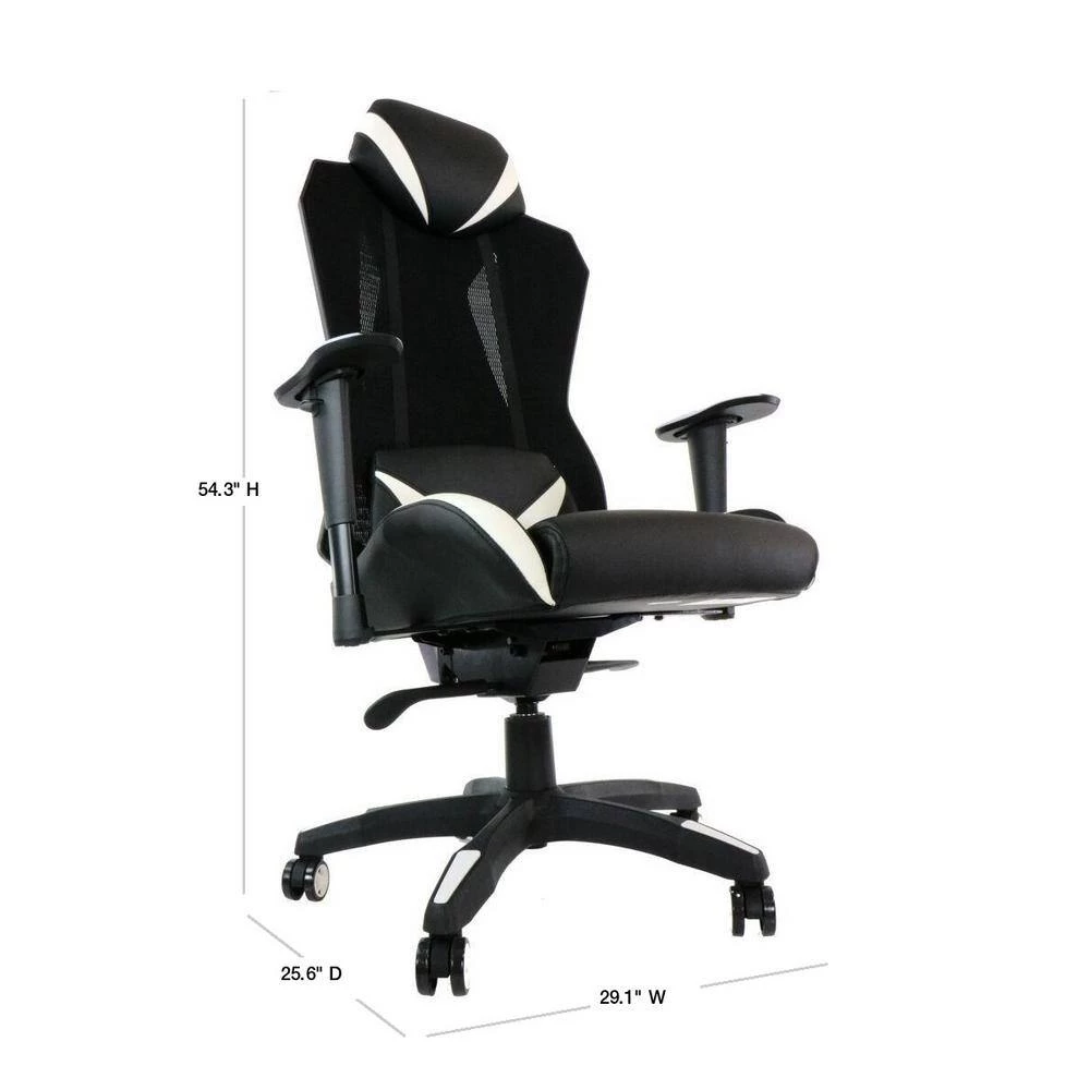 Commando Ergonomic Black and White High-Back Gaming Chair with Adjustable Gas Lift Seating and Lumbar Support by Hanover 4 Commando Ergonomic Black and White High-Back Gaming Chair with Adjustable Gas Lift Seating and Lumbar Support by Hanover - Image 3