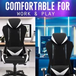 Commando Ergonomic Black and White High-Back Gaming Chair with Adjustable Gas Lift Seating and Lumbar Support by Hanover 16 Commando Ergonomic Black and White High-Back Gaming Chair with Adjustable Gas Lift Seating and Lumbar Support by Hanover -BENCH Online Store black and gray hanover gaming chairs hgc0104 a0 1000