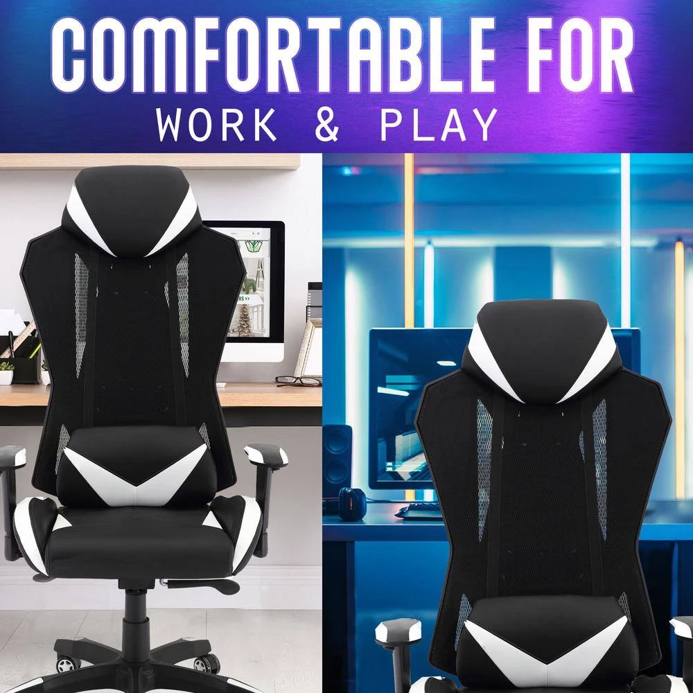 Commando Ergonomic Black and White High-Back Gaming Chair with Adjustable Gas Lift Seating and Lumbar Support by Hanover 5 Commando Ergonomic Black and White High-Back Gaming Chair with Adjustable Gas Lift Seating and Lumbar Support by Hanover - Image 4
