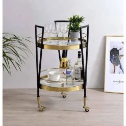Transitional Style Kitchen Serving Cart In Black & Gold Finish by Whatseaso -BENCH Online Store black gold whatseaso kitchen carts l k110499184 4f 1000