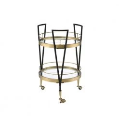 Transitional Style Kitchen Serving Cart In Black & Gold Finish by Whatseaso