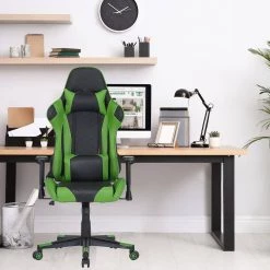 Black and Green Faux Leather Gaming Chair with Adjustable Gas Lift Seating, Lumbar and Neck Support by Hanover 17 Black and Green Faux Leather Gaming Chair with Adjustable Gas Lift Seating, Lumbar and Neck Support by Hanover -BENCH Online Store black green hanover gaming chairs hgc0115 1f 1000