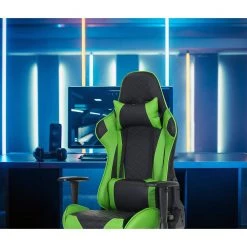 Black and Green Faux Leather Gaming Chair with Adjustable Gas Lift Seating, Lumbar and Neck Support by Hanover 16 Black and Green Faux Leather Gaming Chair with Adjustable Gas Lift Seating, Lumbar and Neck Support by Hanover -BENCH Online Store black green hanover gaming chairs hgc0115 4f 1000