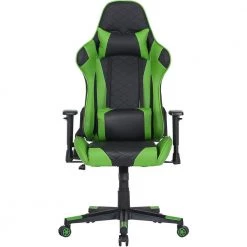 Black and Green Faux Leather Gaming Chair with Adjustable Gas Lift Seating, Lumbar and Neck Support by Hanover