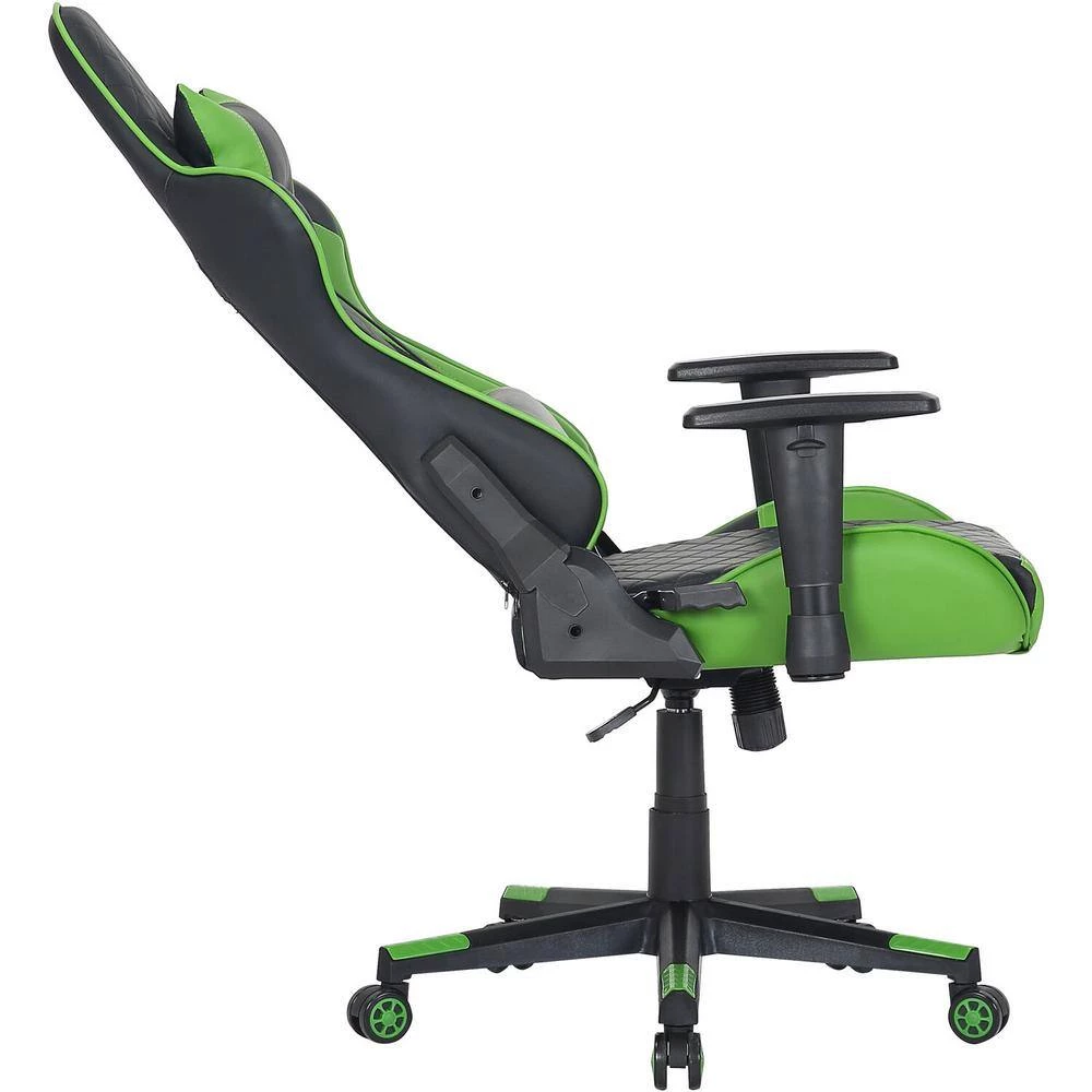 Black and Green Faux Leather Gaming Chair with Adjustable Gas Lift Seating, Lumbar and Neck Support by Hanover 6 Black and Green Faux Leather Gaming Chair with Adjustable Gas Lift Seating, Lumbar and Neck Support by Hanover - Image 4