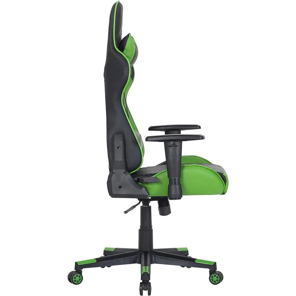 Black and Green Faux Leather Gaming Chair with Adjustable Gas Lift Seating, Lumbar and Neck Support by Hanover 4 Black and Green Faux Leather Gaming Chair with Adjustable Gas Lift Seating, Lumbar and Neck Support by Hanover - Image 2