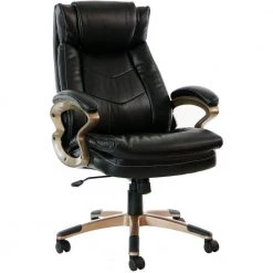 Atlas Black Executive Office Chair with Upholstered Faux-Leather Seat and Copper-Wheeled Base by Hanover