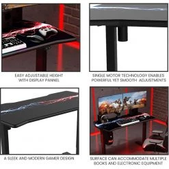 27 in. Black Gaming Desk with Adjustable Heights by Hanover 15 27 in. Black Gaming Desk with Adjustable Heights by Hanover -BENCH Online Store black multi hanover computer desks hgd0504 blk a0 1000