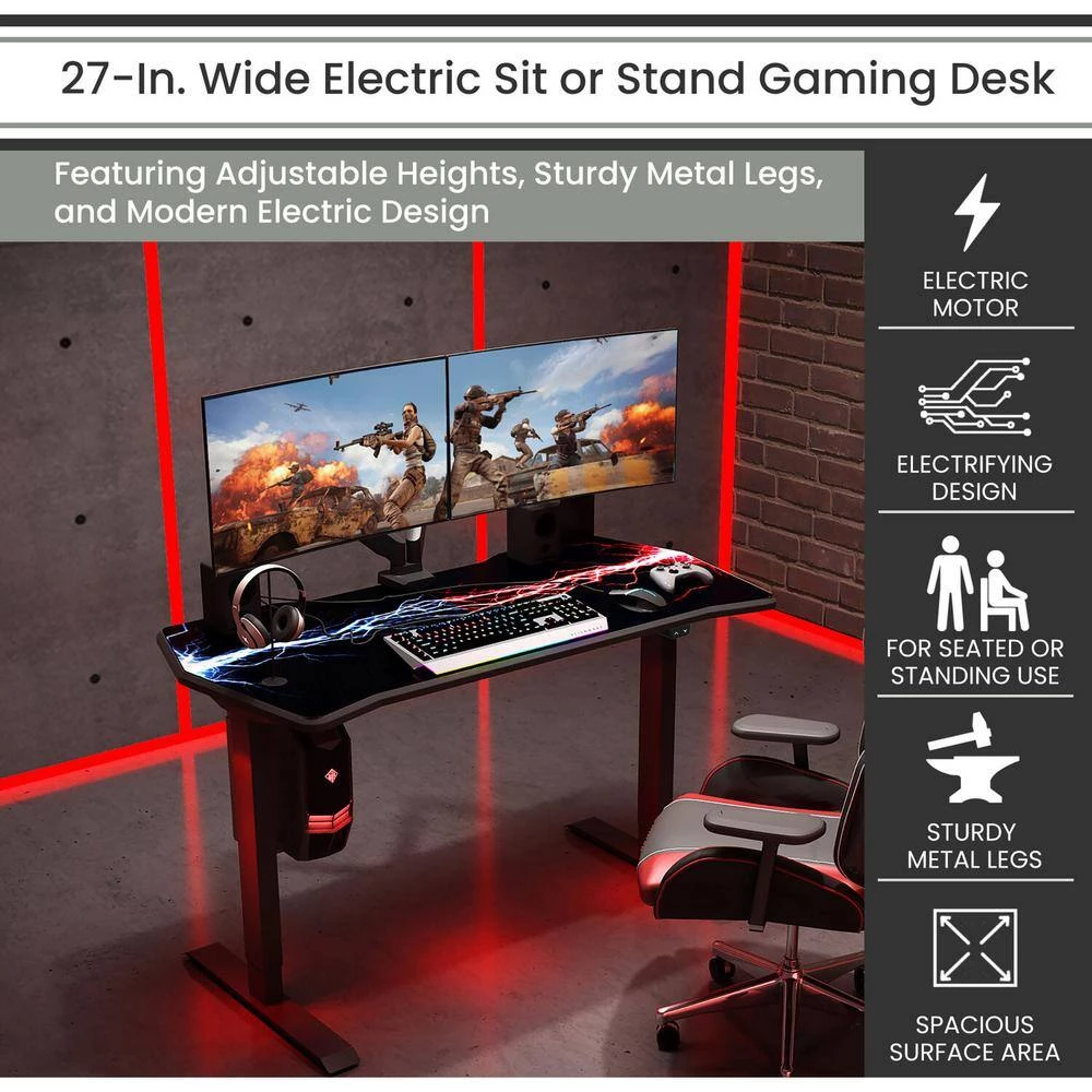 27 in. Black Gaming Desk with Adjustable Heights by Hanover 4 27 in. Black Gaming Desk with Adjustable Heights by Hanover - Image 2