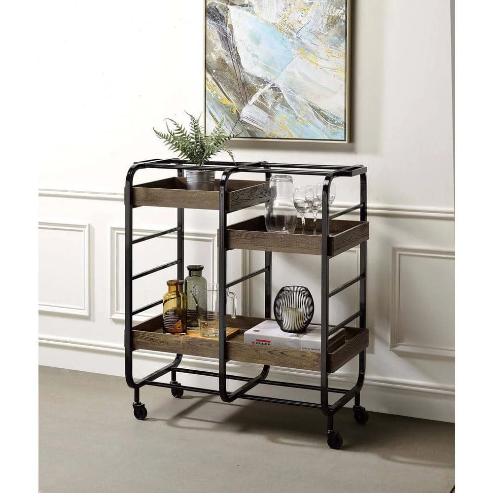 Industrial Style Kitchen Serving Cart In Black & Walnut Color by Whatseaso 5 Industrial Style Kitchen Serving Cart In Black & Walnut Color by Whatseaso - Image 3
