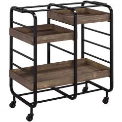 Industrial Style Kitchen Serving Cart In Black & Walnut Color by Whatseaso