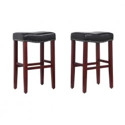 Jameson 29 in. Cherry Upholstered Nail Head Faux Leather Bar Stool (Set of 2) by WESTIN OUTDOOR
