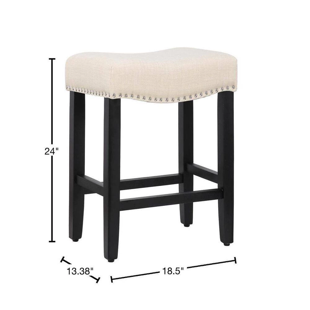 Jameson 24 in. Black Backless Wood Counter Stool with Beige Linen Seat (Set of 2) by WESTIN OUTDOOR 5 Jameson 24 in. Black Backless Wood Counter Stool with Beige Linen Seat (Set of 2) by WESTIN OUTDOOR - Image 3