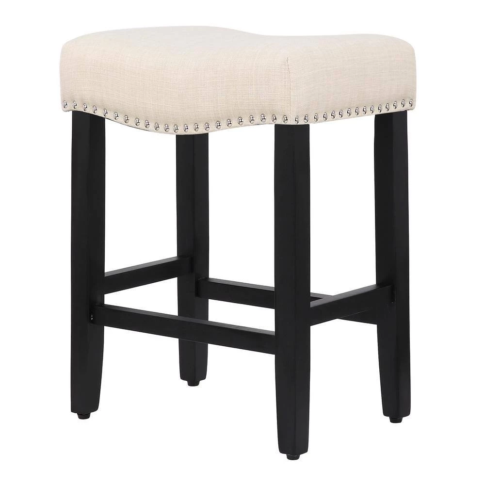 Jameson 24 in. Black Backless Wood Counter Stool with Beige Linen Seat (Set of 2) by WESTIN OUTDOOR 8 Jameson 24 in. Black Backless Wood Counter Stool with Beige Linen Seat (Set of 2) by WESTIN OUTDOOR - Image 6