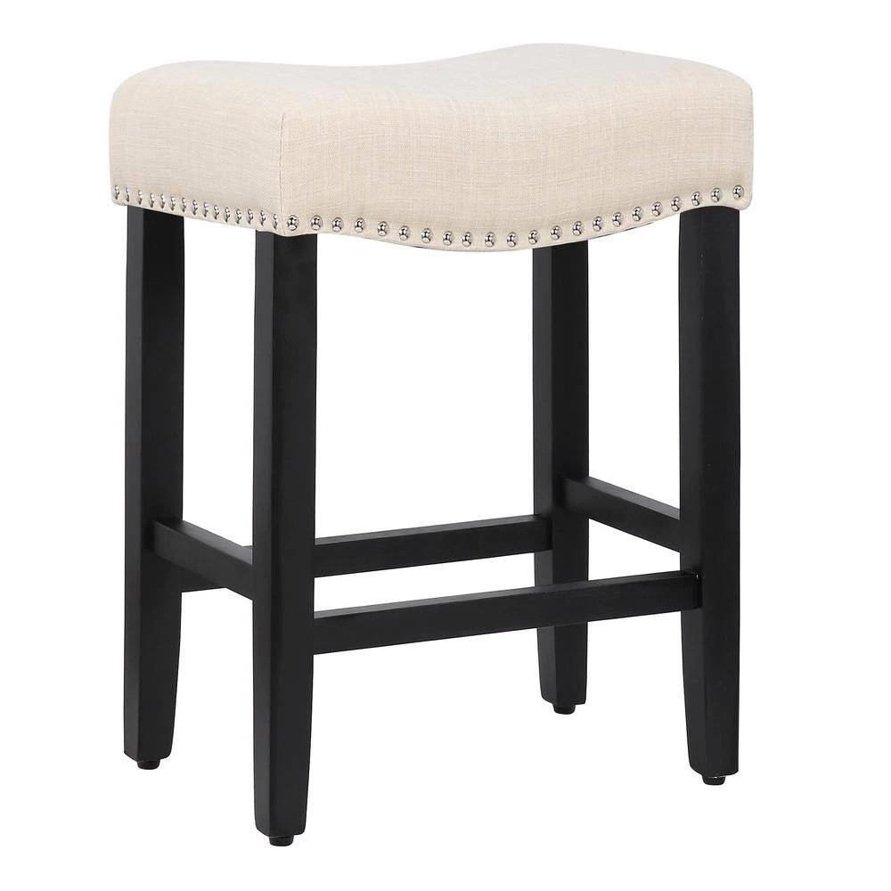 Jameson 24 in. Black Backless Wood Counter Stool with Beige Linen Seat (Set of 2) by WESTIN OUTDOOR 7 Jameson 24 in. Black Backless Wood Counter Stool with Beige Linen Seat (Set of 2) by WESTIN OUTDOOR - Image 5
