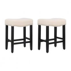 Jameson 24 in. Black Backless Wood Counter Stool with Beige Linen Seat (Set of 2) by WESTIN OUTDOOR