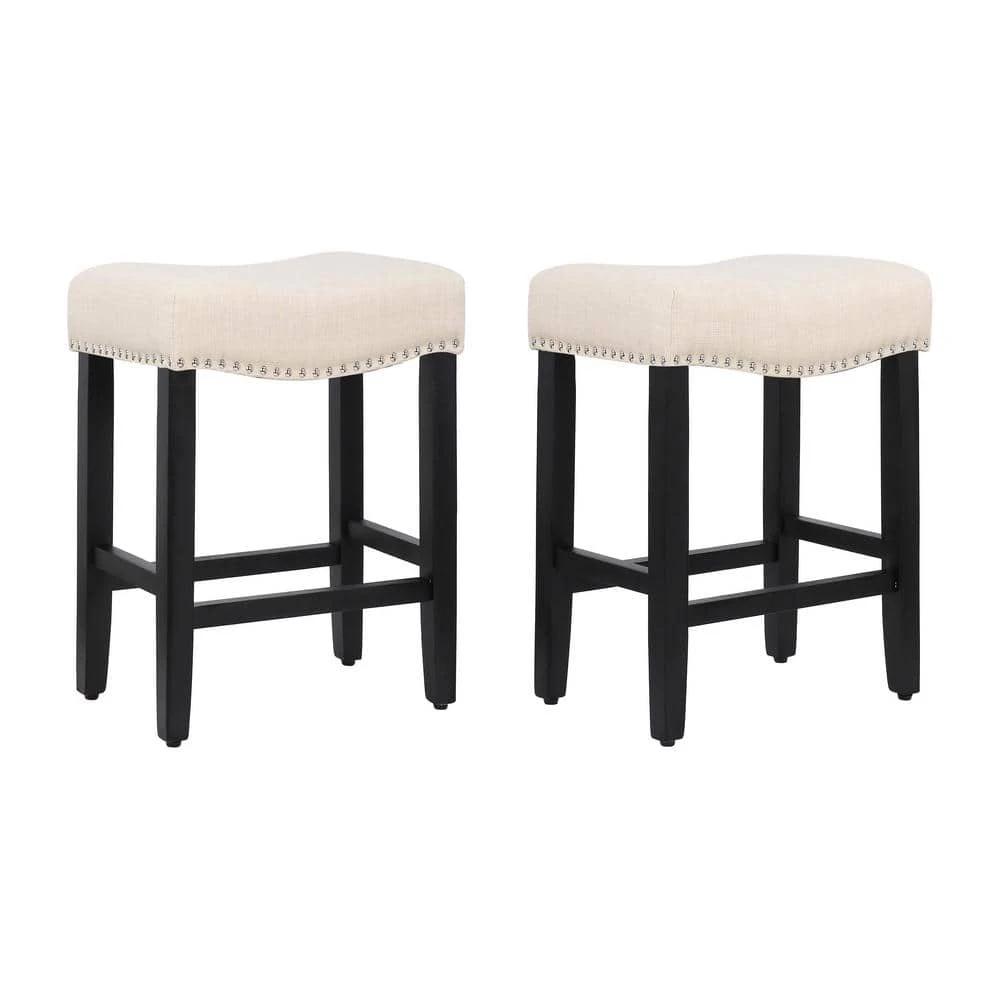 Jameson 24 in. Black Backless Wood Counter Stool with Beige Linen Seat (Set of 2) by WESTIN OUTDOOR 3 Jameson 24 in. Black Backless Wood Counter Stool with Beige Linen Seat (Set of 2) by WESTIN OUTDOOR