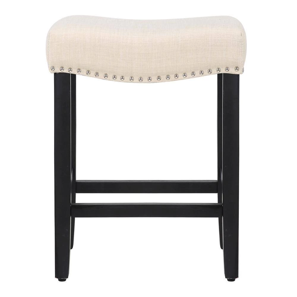 Jameson 24 in. Black Backless Wood Counter Stool with Beige Linen Seat (Set of 2) by WESTIN OUTDOOR 6 Jameson 24 in. Black Backless Wood Counter Stool with Beige Linen Seat (Set of 2) by WESTIN OUTDOOR - Image 4