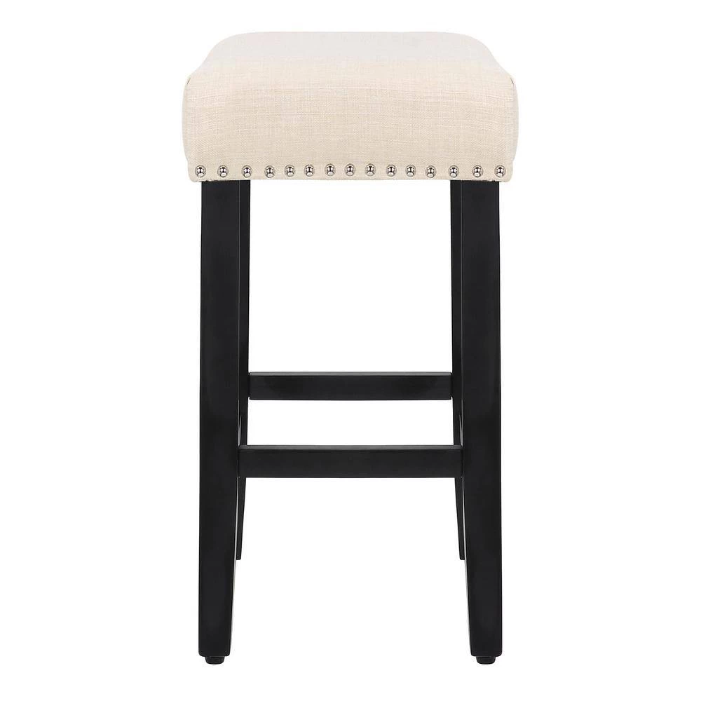 Jameson 24 in. Black Backless Wood Counter Stool with Beige Linen Seat (Set of 2) by WESTIN OUTDOOR 4 Jameson 24 in. Black Backless Wood Counter Stool with Beige Linen Seat (Set of 2) by WESTIN OUTDOOR - Image 2