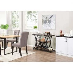 Industrial Black Bar Cart with Wine Rack and Glass Holder by Whatseaso -BENCH Online Store black whatseaso kitchen carts l k110498873 1f 1000