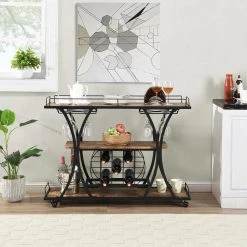 Industrial Black Bar Cart with Wine Rack and Glass Holder by Whatseaso -BENCH Online Store black whatseaso kitchen carts l k110498873 44 1000