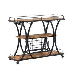 Industrial Black Bar Cart with Wine Rack and Glass Holder by Whatseaso
