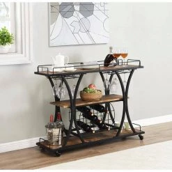 Industrial Black Bar Cart with Wine Rack and Glass Holder by Whatseaso -BENCH Online Store black whatseaso kitchen carts l k110498873 fa 1000